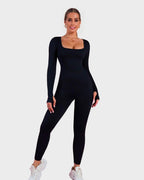 Long Sleeve Square Neck Full Body Shaper Jumpsuit SheCurve