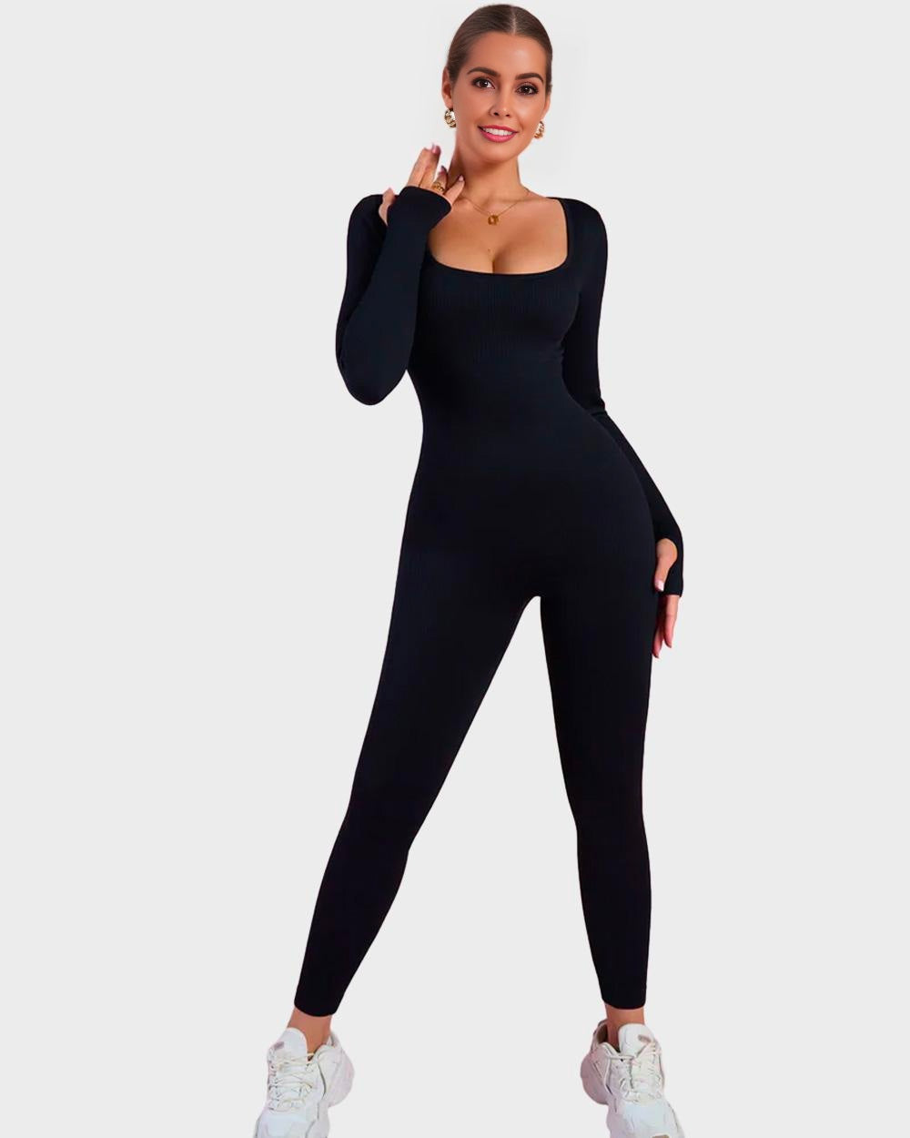 Long Sleeve Square Neck Full Body Shaper Jumpsuit SheCurve