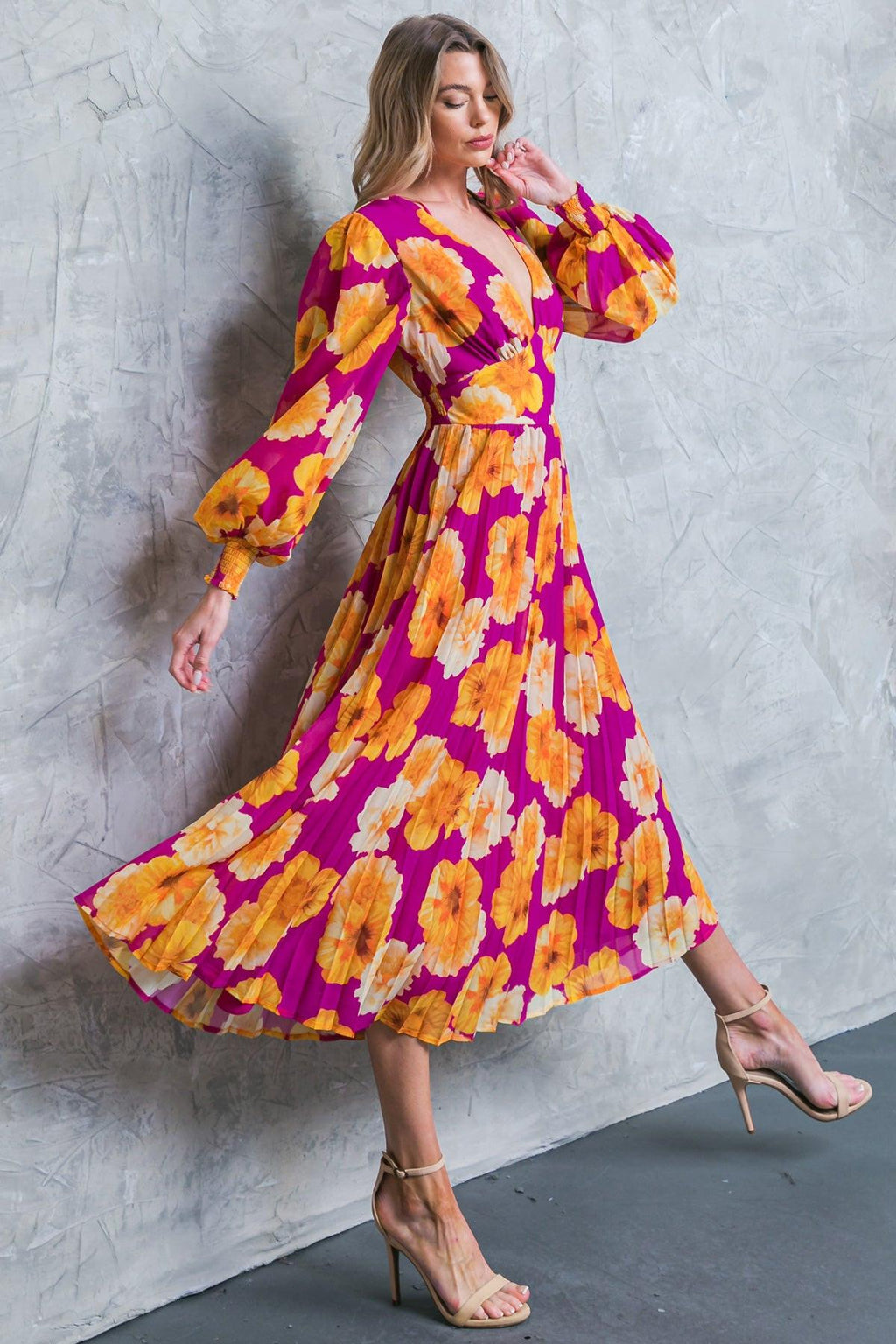LOOK AT HER FLORAL WOVEN MIDI DRESS Flying Tomato