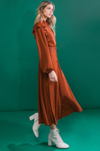 TIER ELEGANCE BROWN WOVEN MIDI DRESS Flying Tomato
