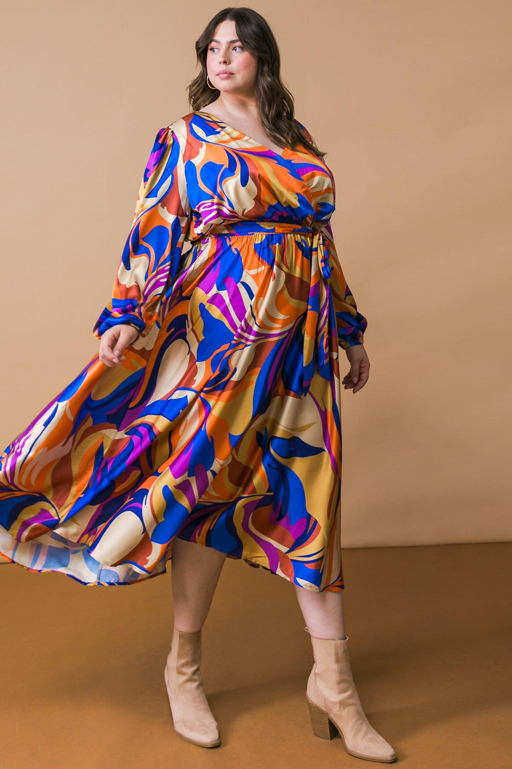BOLD ADVENTURES WOVEN SATIN MIDI DRESS Flying Tomato