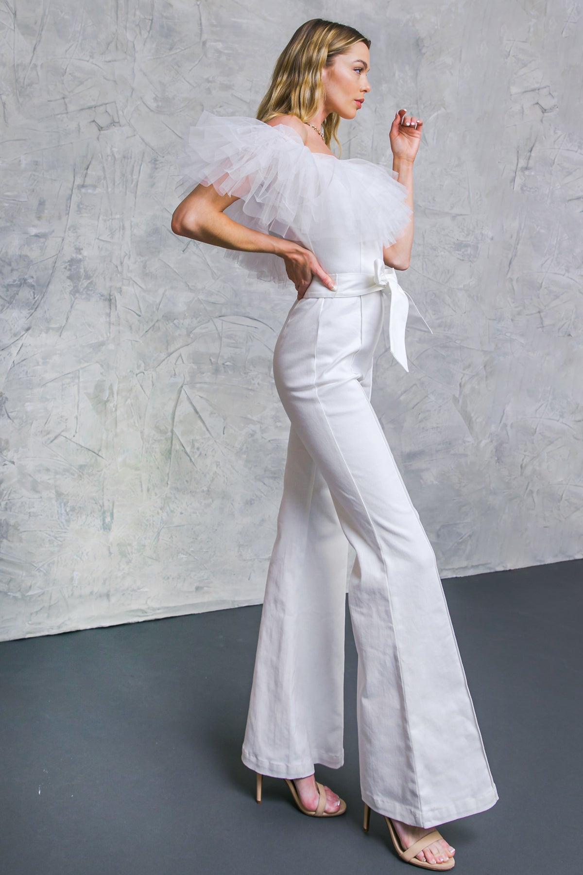 A POWER MOOD WHITE DENIM JUMPSUIT Flying Tomato