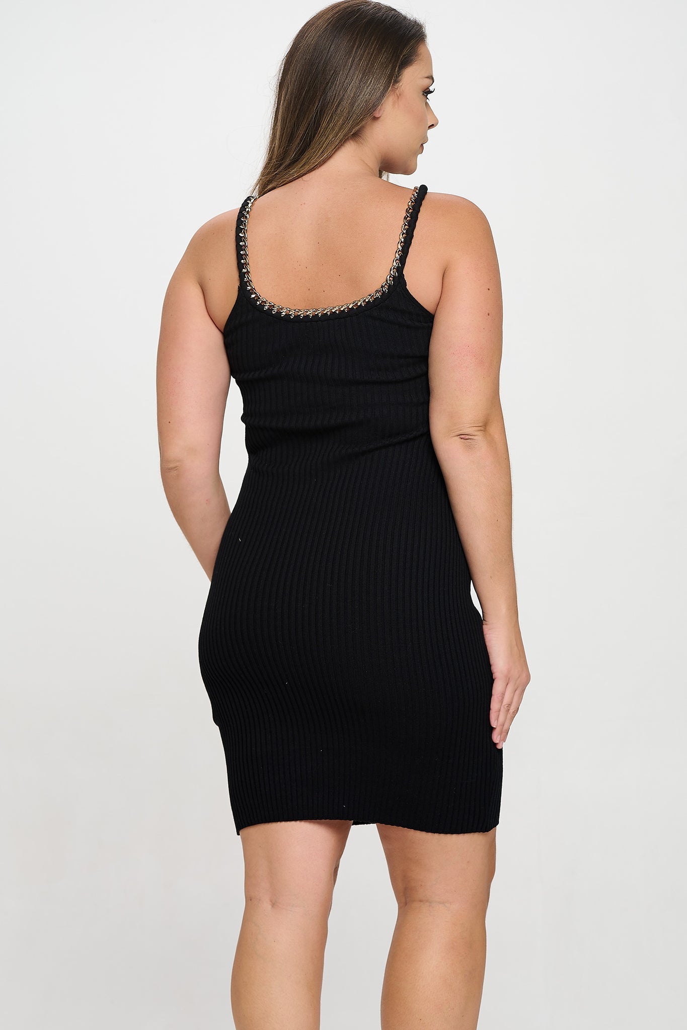 Chain Trim Ribbed Knit Dress Bella Moda Latina