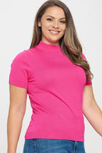 Mock Neck Top Short Sleeve Bella Moda Latina