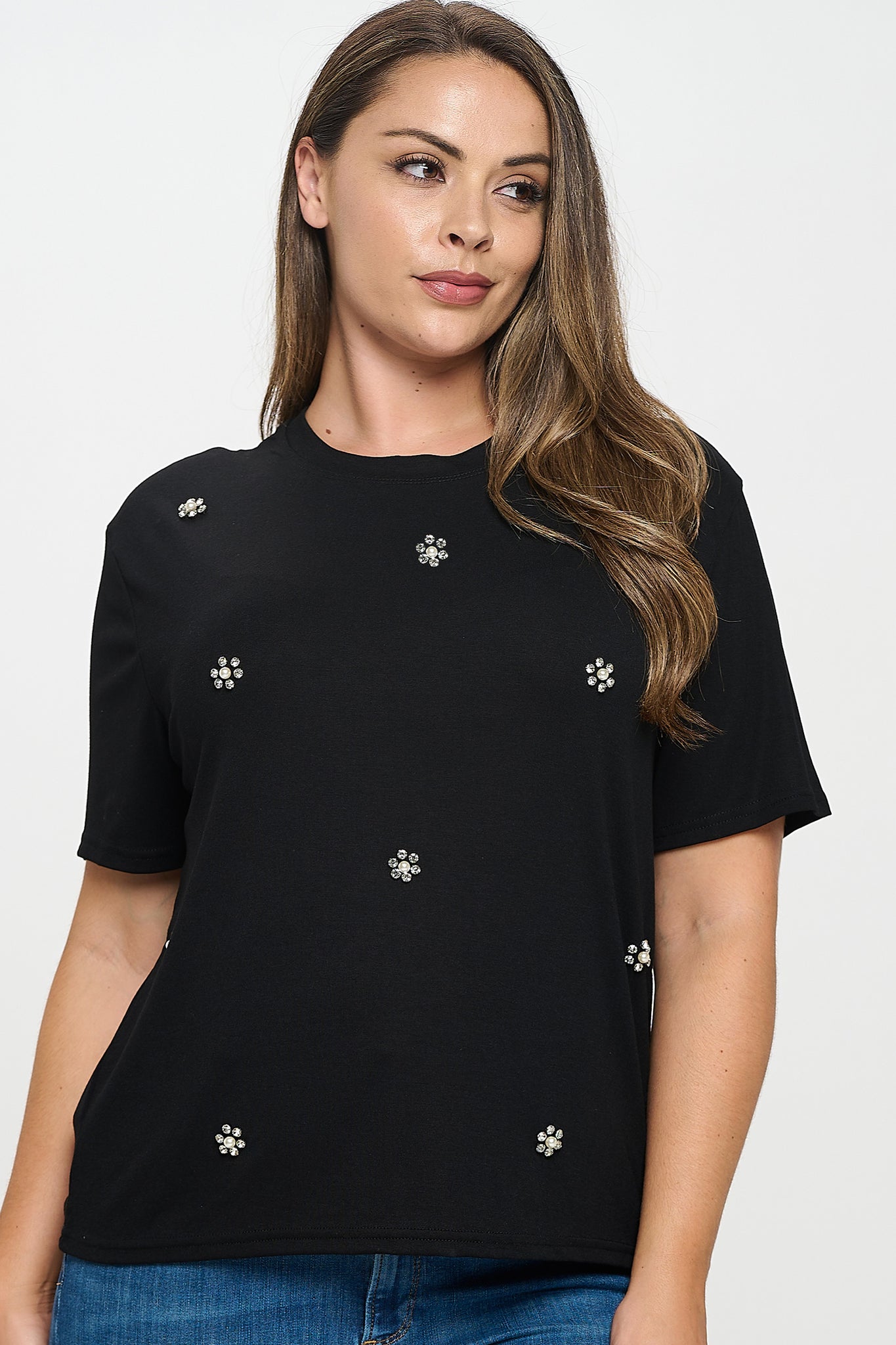Rhinestone Embellished T-Shirt Bella Moda Latina