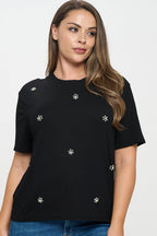 Rhinestone Embellished T-Shirt Bella Moda Latina