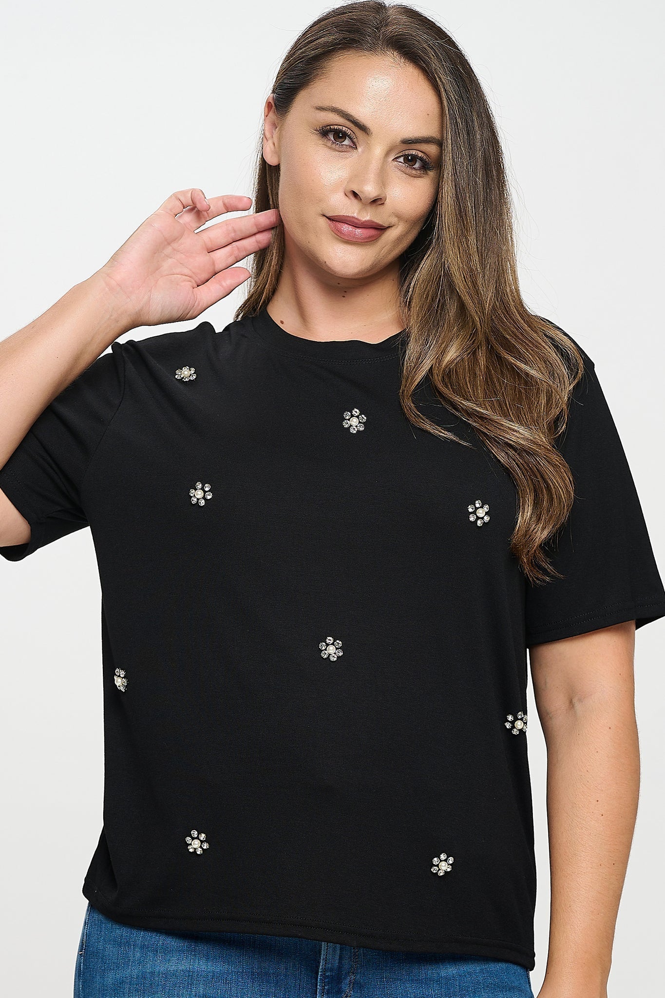 Rhinestone Embellished T-Shirt Bella Moda Latina