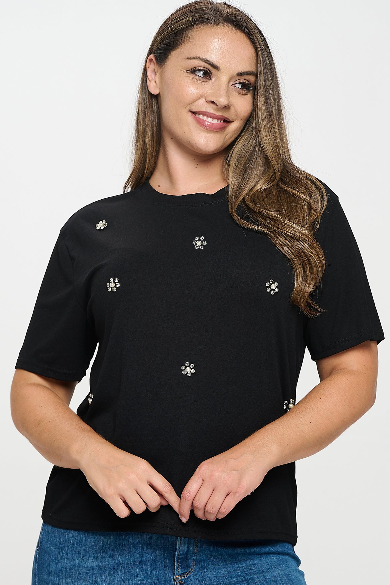 Rhinestone Embellished T-Shirt Bella Moda Latina