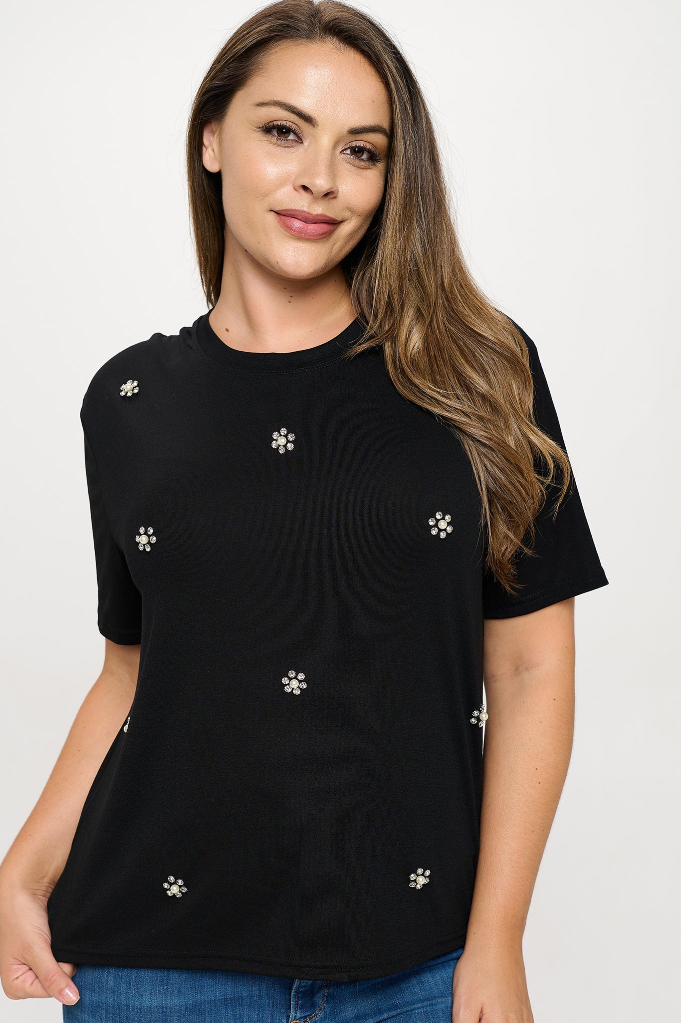 Rhinestone Embellished T-Shirt Bella Moda Latina