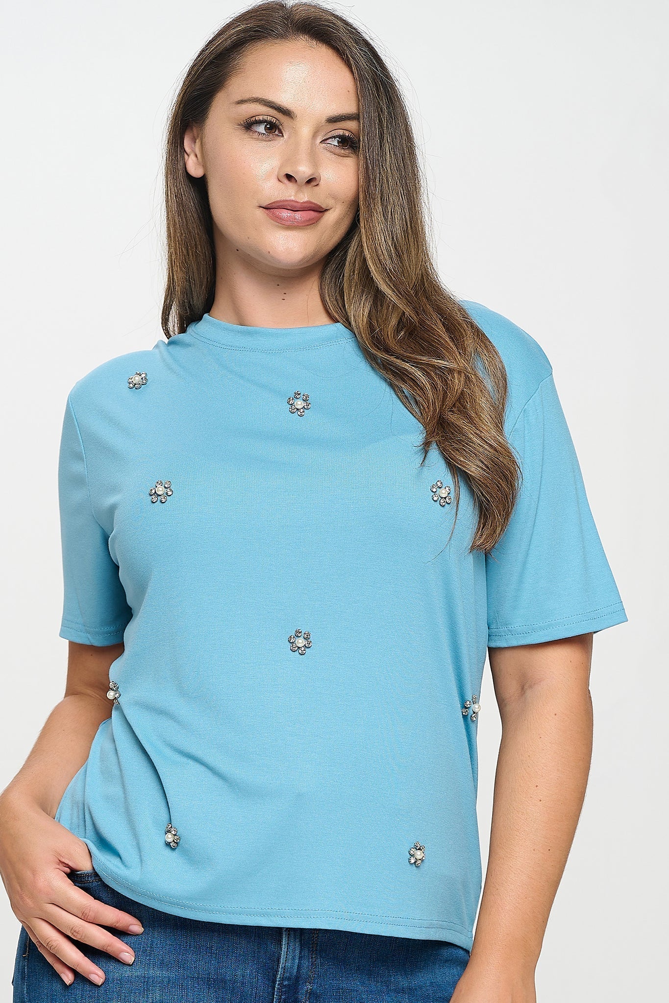 Rhinestone Embellished T-Shirt Bella Moda Latina