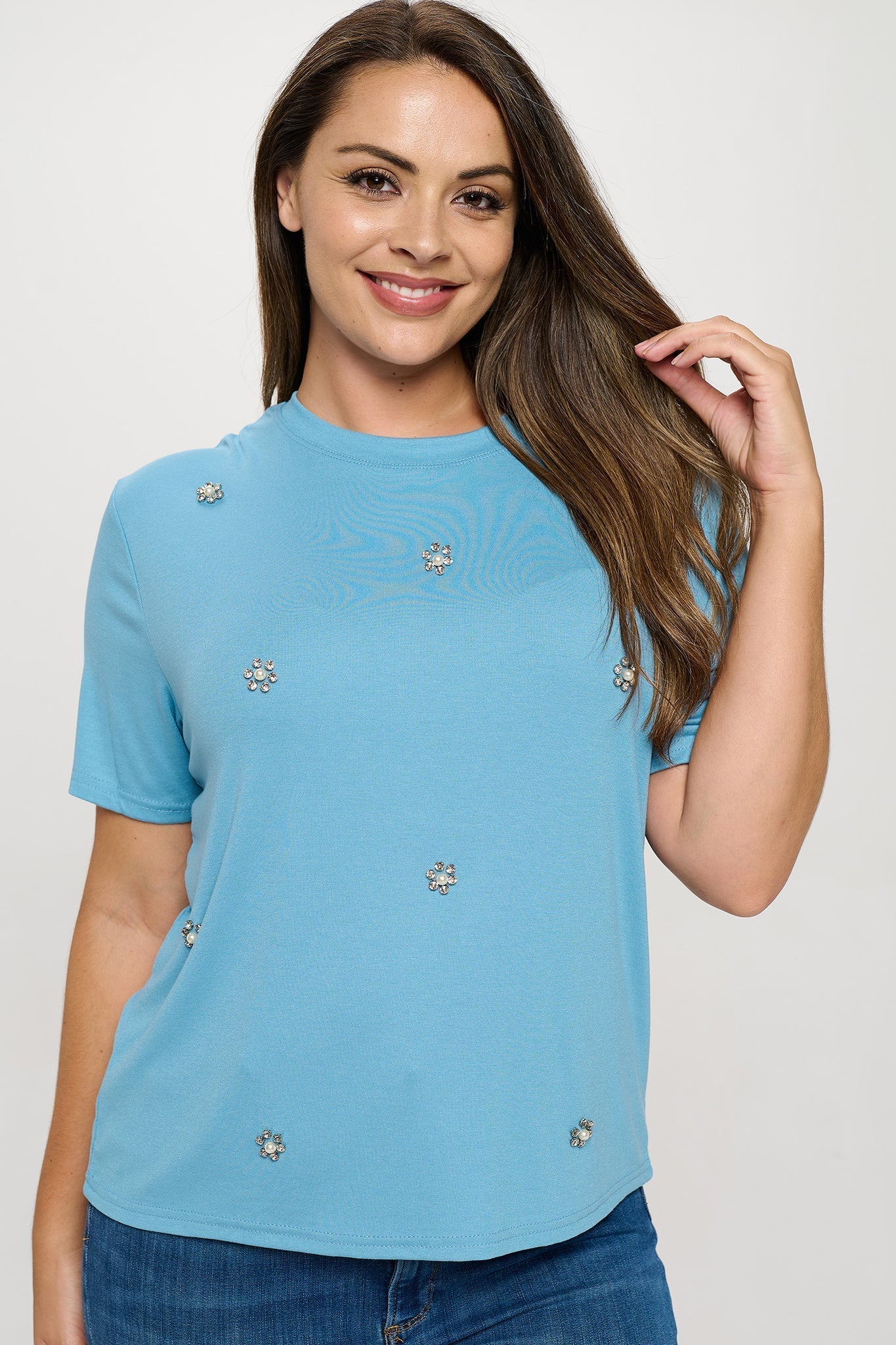 Rhinestone Embellished T-Shirt Bella Moda Latina