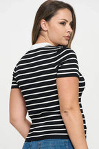 V-Neck Striped Polo Shirt Bella Moda Latina