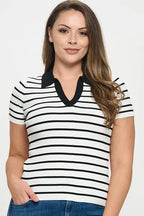 V-Neck Striped Polo Shirt Bella Moda Latina