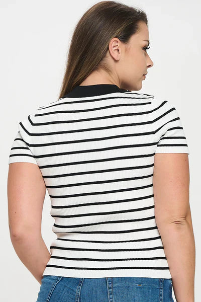 V-Neck Striped Polo Shirt Bella Moda Latina