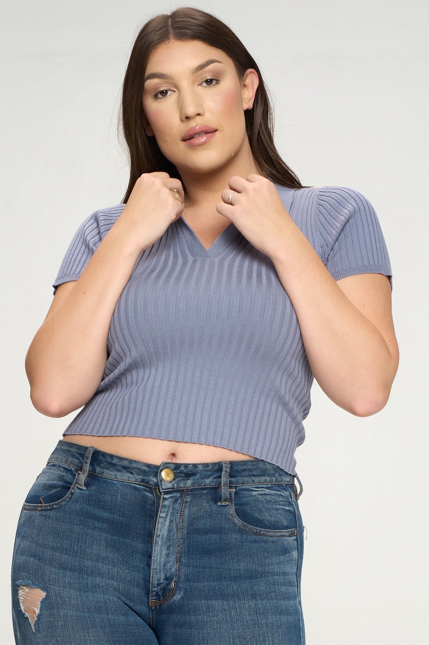 Short Sleeve Ribbed Top Bella Moda Latina