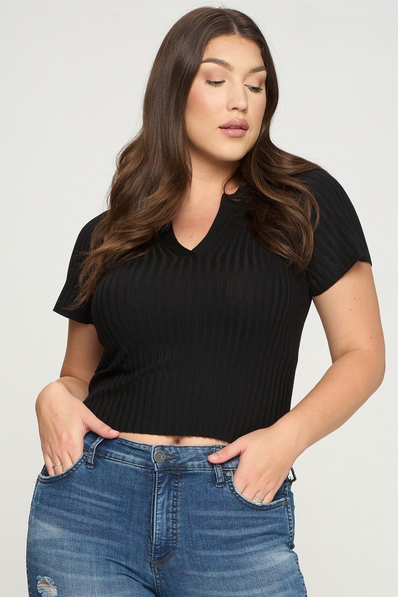 Short Sleeve Ribbed Top Bella Moda Latina