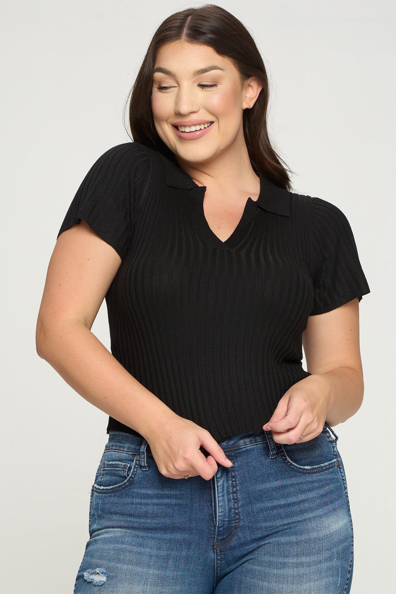 Short Sleeve Ribbed Top Bella Moda Latina