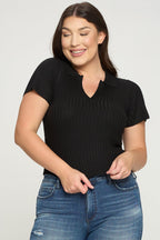 Short Sleeve Ribbed Top Bella Moda Latina