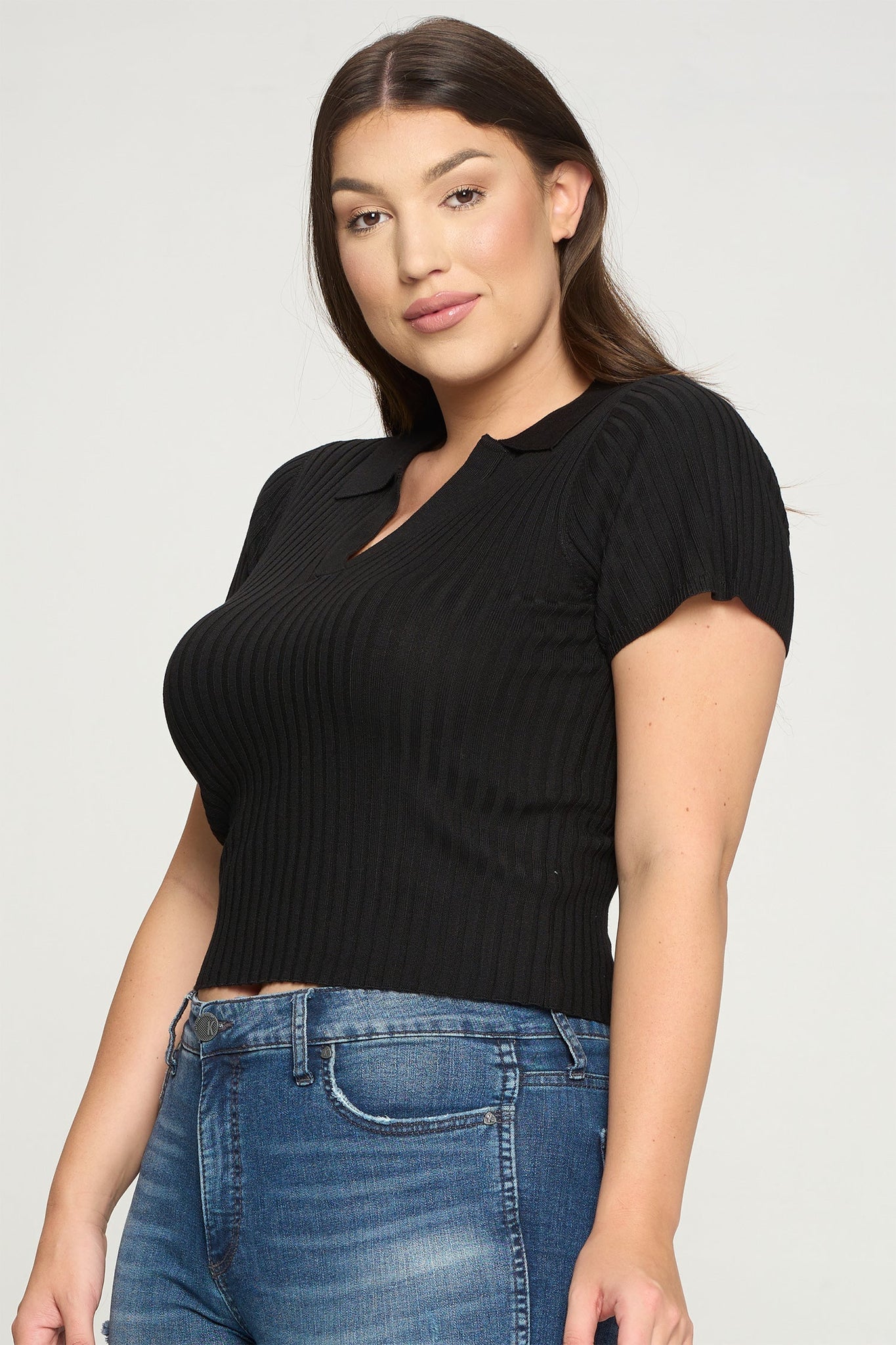 Short Sleeve Ribbed Top Bella Moda Latina