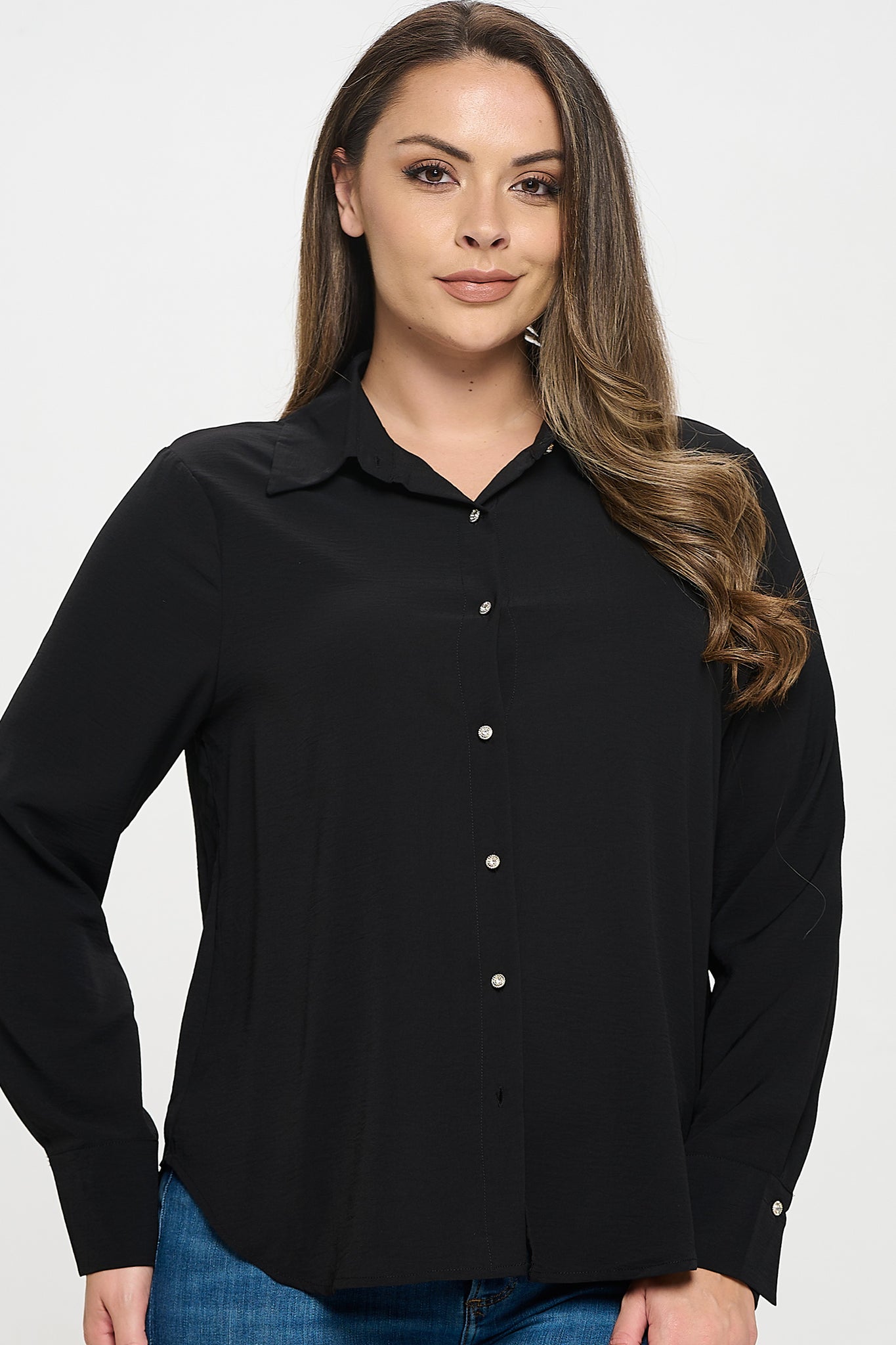 Collared Button Down Long Sleeve Top Bella Moda Latina