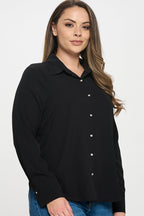 Collared Button Down Long Sleeve Top Bella Moda Latina