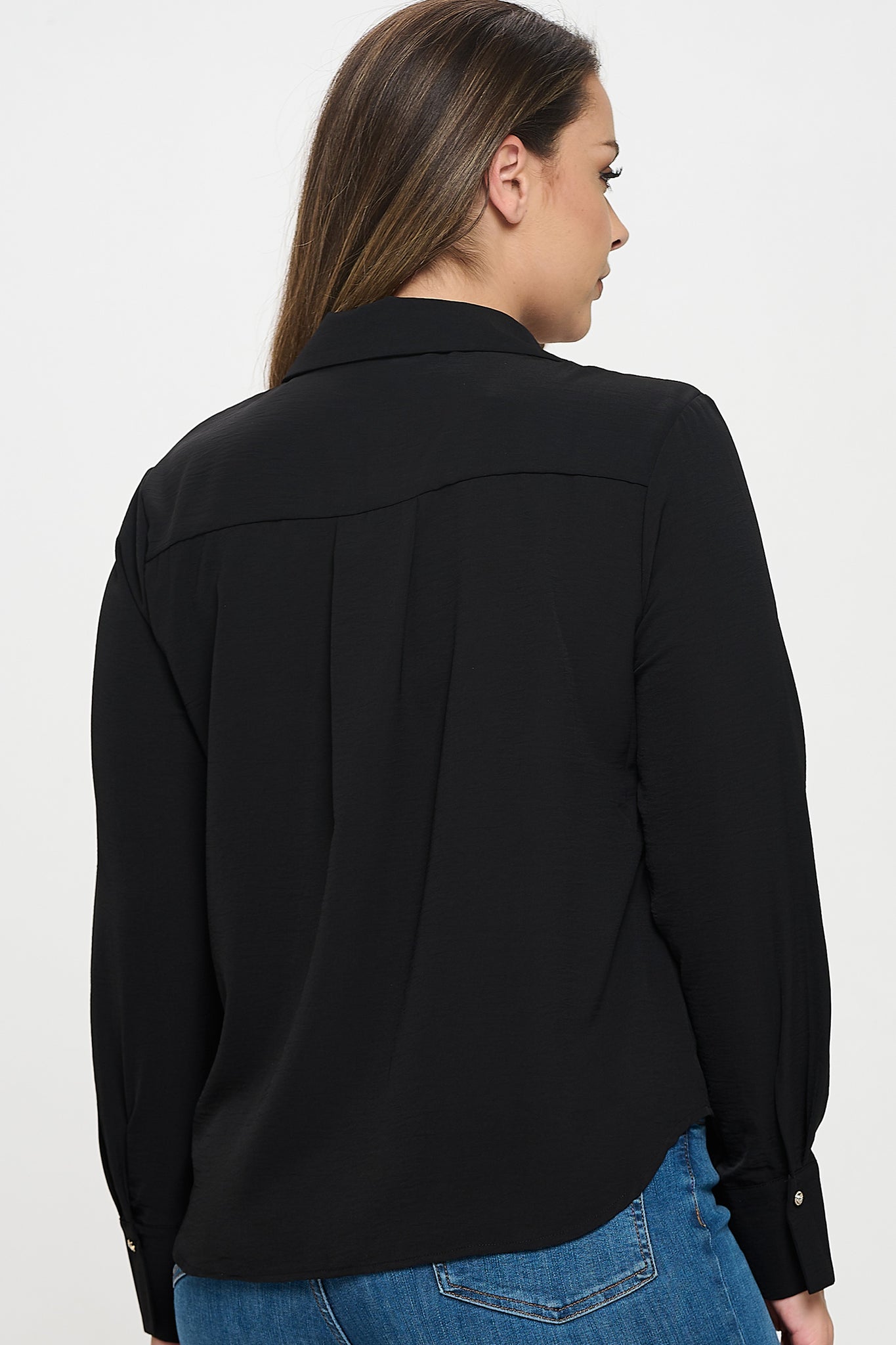 Collared Button Down Long Sleeve Top Bella Moda Latina