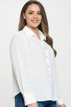 Collared Button Down Long Sleeve Top Bella Moda Latina