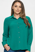Collared Button Down Long Sleeve Top Bella Moda Latina