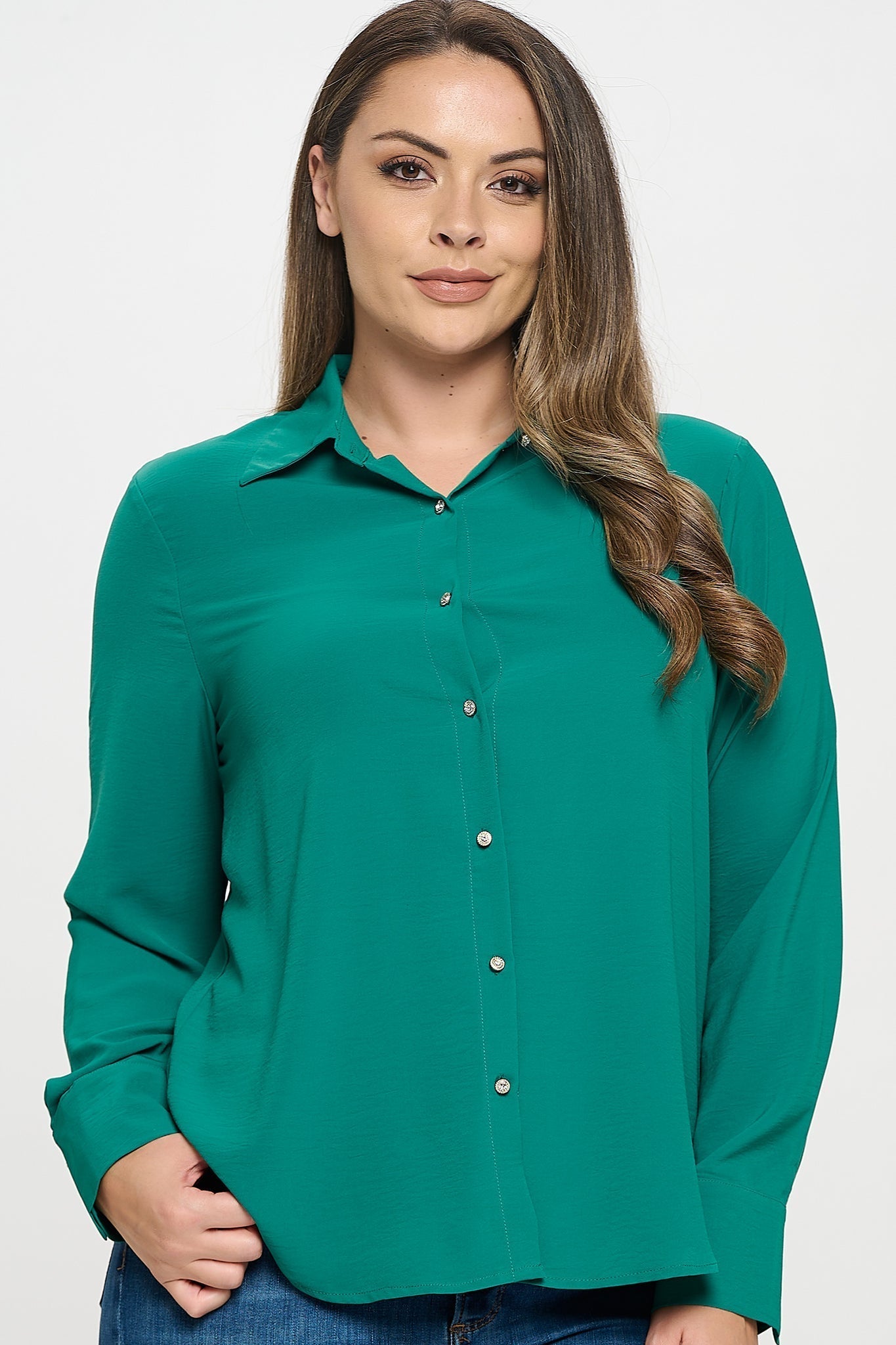 Collared Button Down Long Sleeve Top Bella Moda Latina