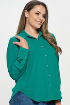 Collared Button Down Long Sleeve Top Bella Moda Latina