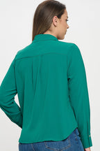 Collared Button Down Long Sleeve Top Bella Moda Latina