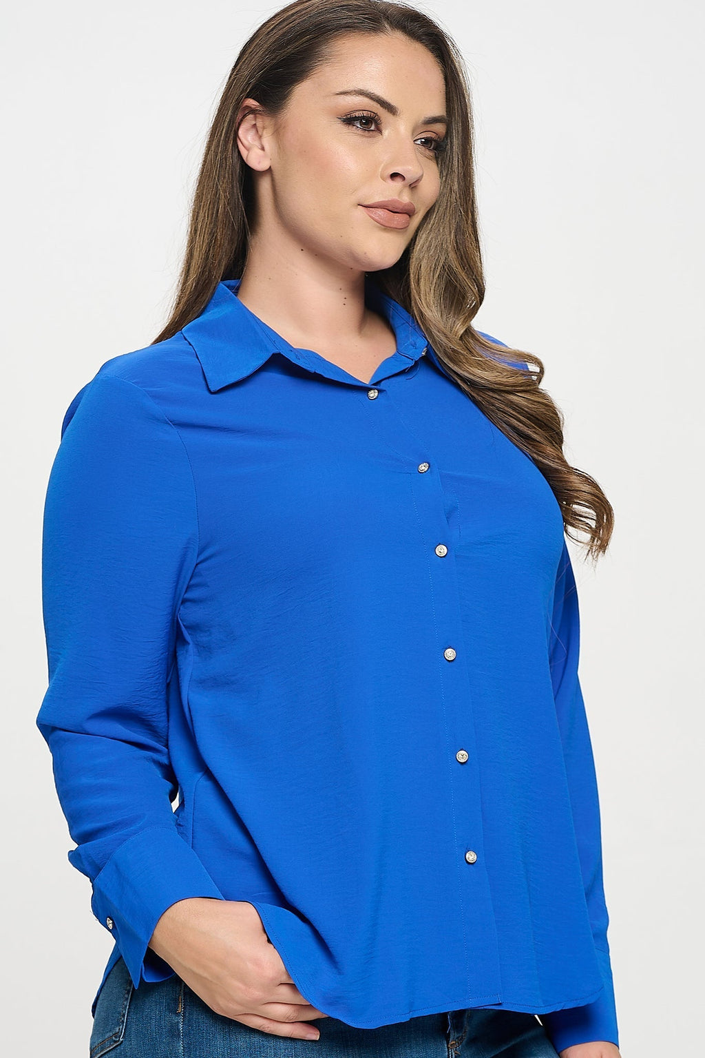 Collared Button Down Long Sleeve Top Bella Moda Latina
