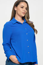 Collared Button Down Long Sleeve Top Bella Moda Latina