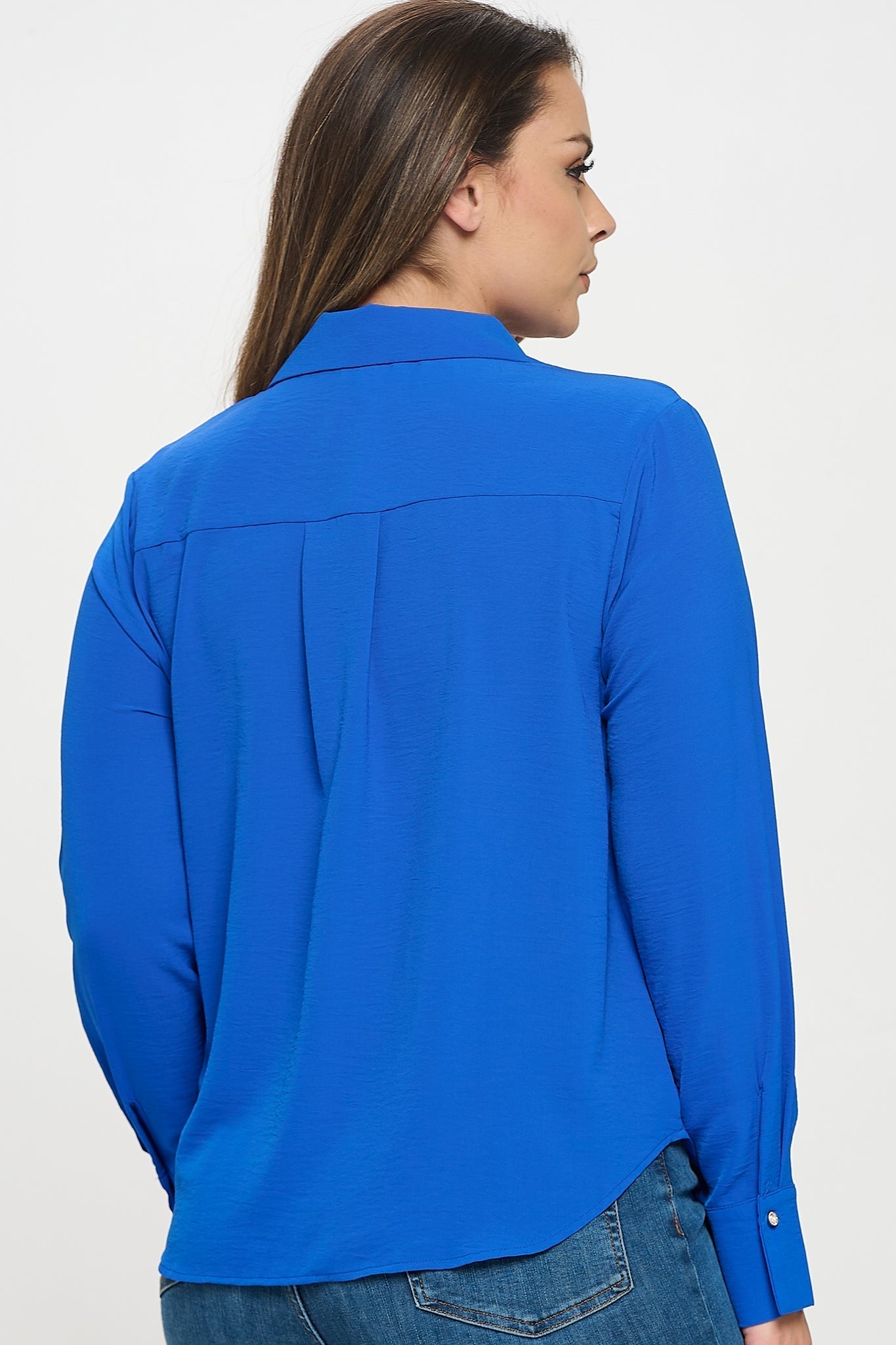 Collared Button Down Long Sleeve Top Bella Moda Latina