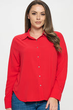 Collared Button Down Long Sleeve Top Bella Moda Latina