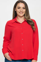 Collared Button Down Long Sleeve Top Bella Moda Latina