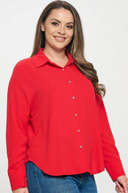Collared Button Down Long Sleeve Top Bella Moda Latina