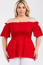 Off Shoulder Smocked Eyelet Top Bella Moda Latina