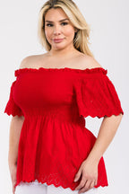 Off Shoulder Smocked Eyelet Top Bella Moda Latina