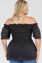 Off Shoulder Smocked Eyelet Top Bella Moda Latina