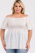Off Shoulder Smocked Eyelet Top Bella Moda Latina