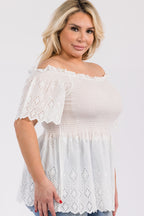 Off Shoulder Smocked Eyelet Top Bella Moda Latina
