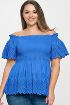 Off Shoulder Smocked Eyelet Top Bella Moda Latina
