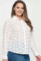 Long Sleeve Button Down Eyelet Top Bella Moda Latina