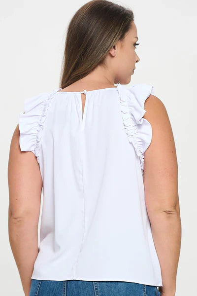 Solid Sleeveless Ruffle Trim Top Bella Moda Latina