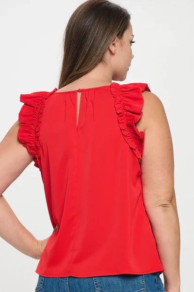 Solid Sleeveless Ruffle Trim Top Bella Moda Latina