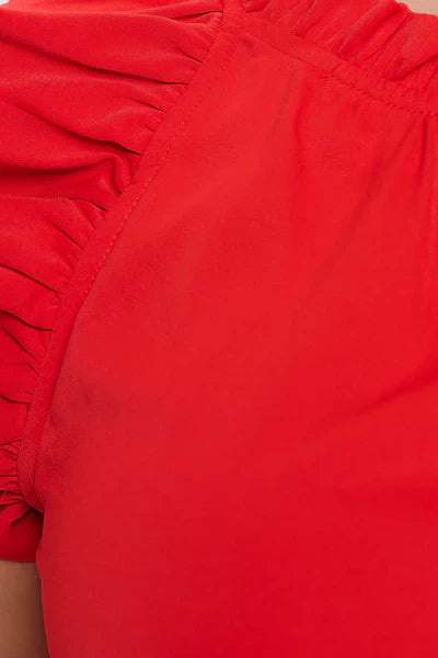 Solid Sleeveless Ruffle Trim Top Bella Moda Latina