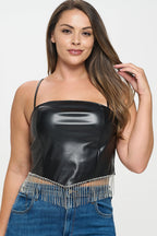 Rhinestone Fringed Faux Leather Top Bella Moda Latina
