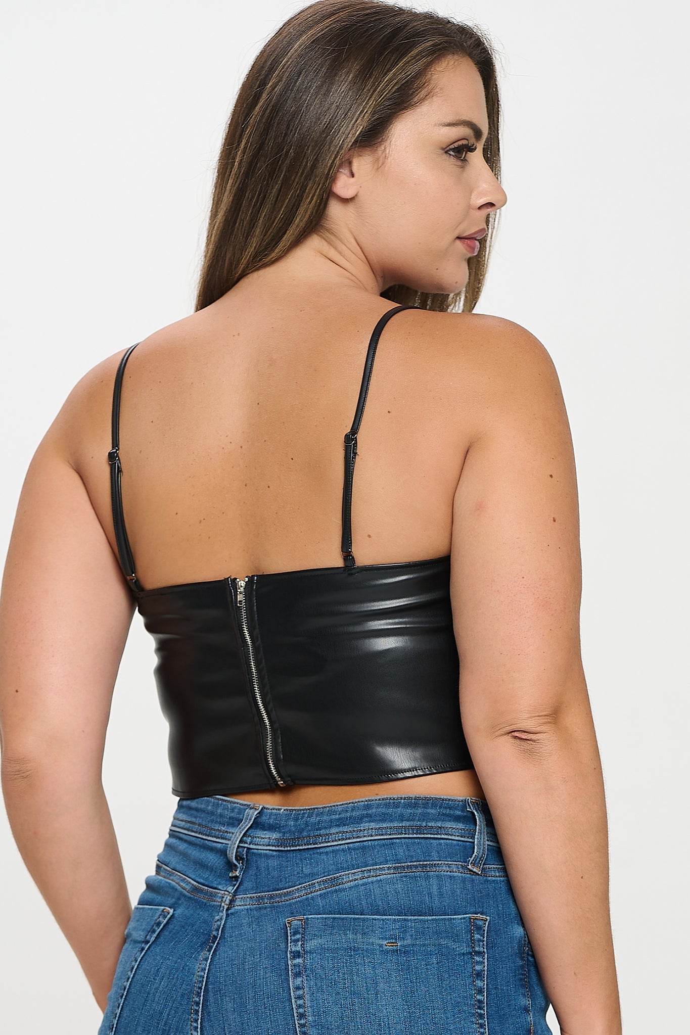 Rhinestone Fringed Faux Leather Top Bella Moda Latina