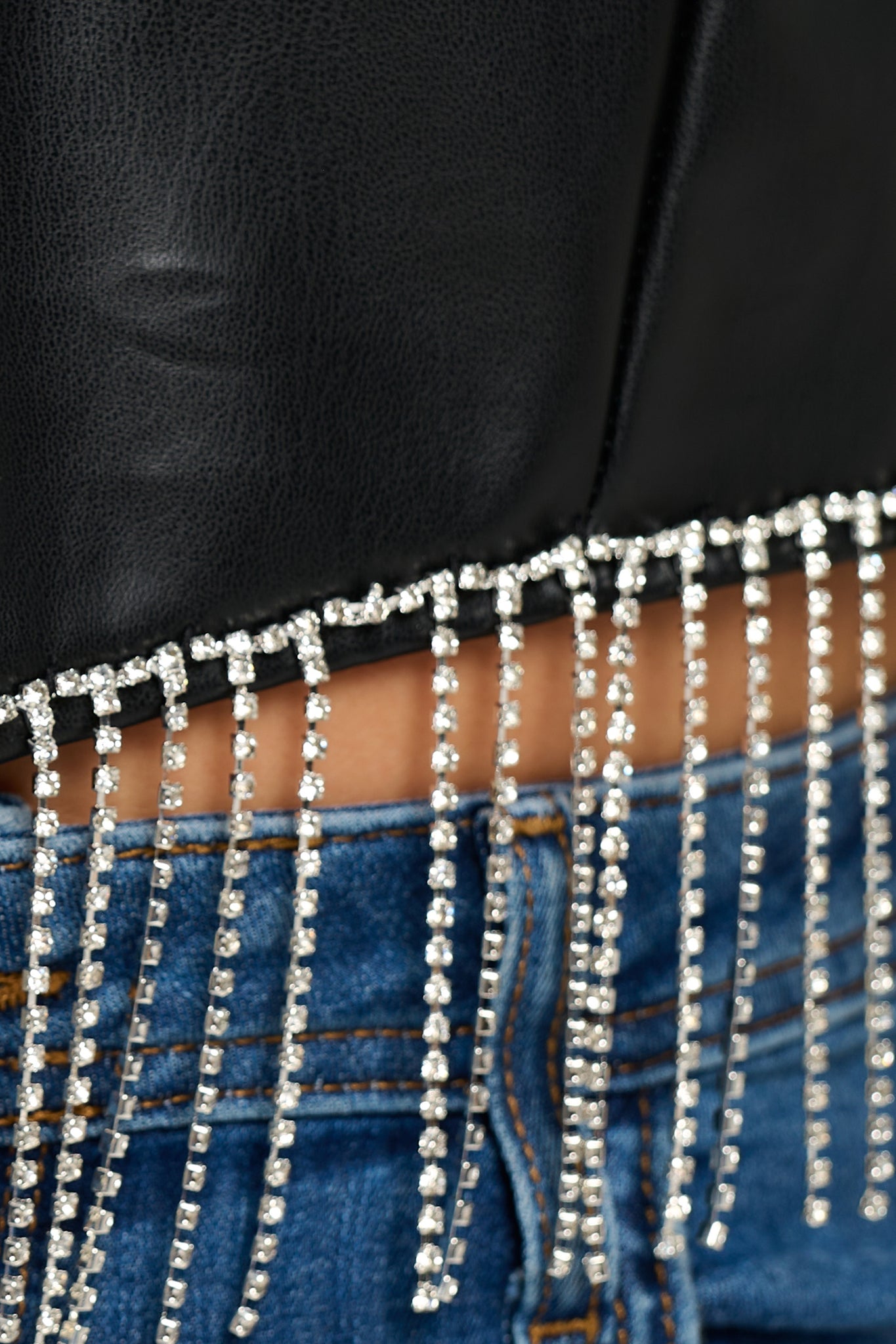 Rhinestone Fringed Faux Leather Top Bella Moda Latina